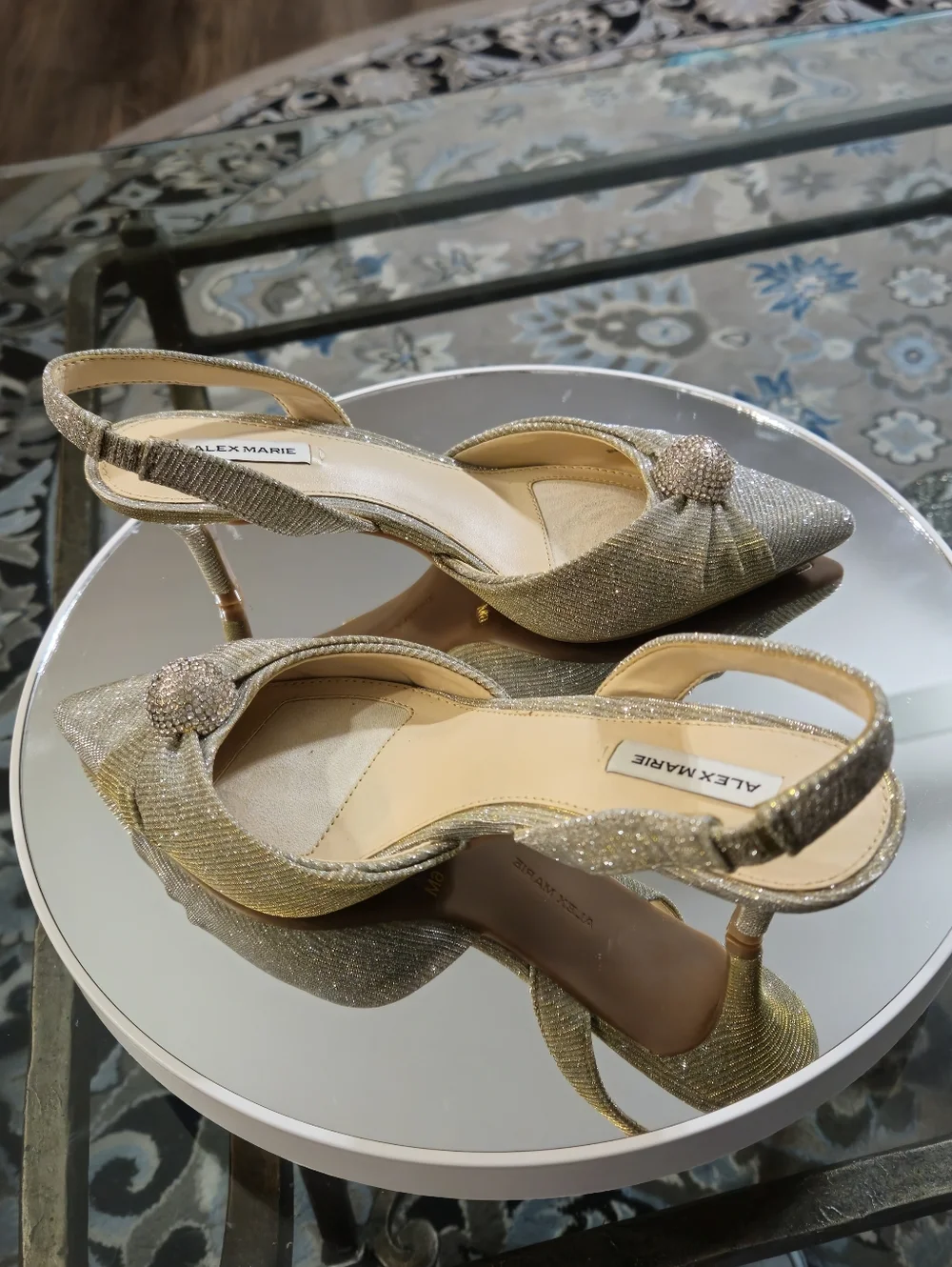 Alex Marie Allyn Shimmer Rhinestone Ornament Slingback Heels Silver 6 New